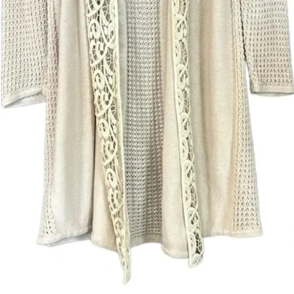 Chico’s Leslie Lace Long Line Knit Open Front Cardigan Cream Medium - Picture 7 of 11